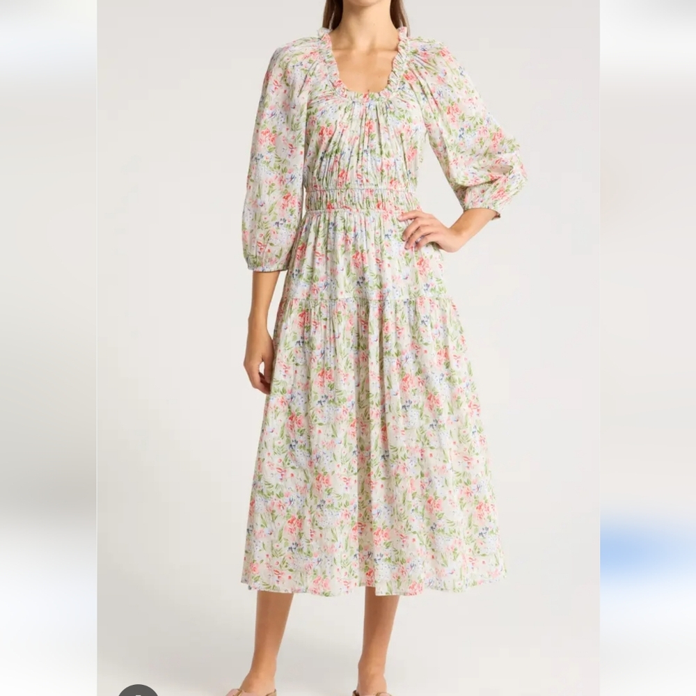 The Great Moonstone Floral Tiered Midi Dress Size 1, See Measurements